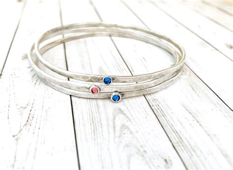 Birthstone Bangle Bracelet Sterling Silver Bangle | Etsy