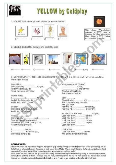 SONG YELLOW by Coldplay - ESL worksheet by chorima