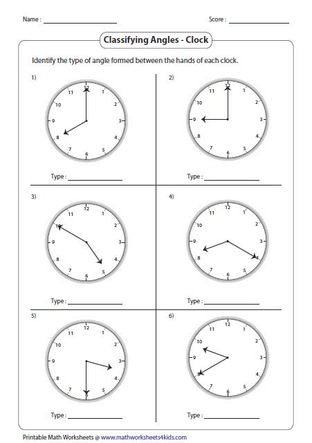 Clock Angles Worksheet With Answers - Angleworksheets.com