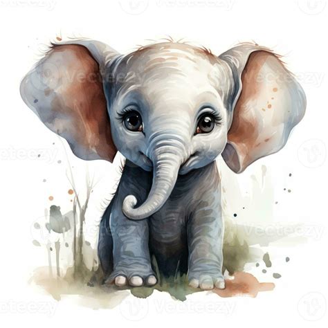 Adorable Watercolor Baby Elephant Clipart on White Background AI ...