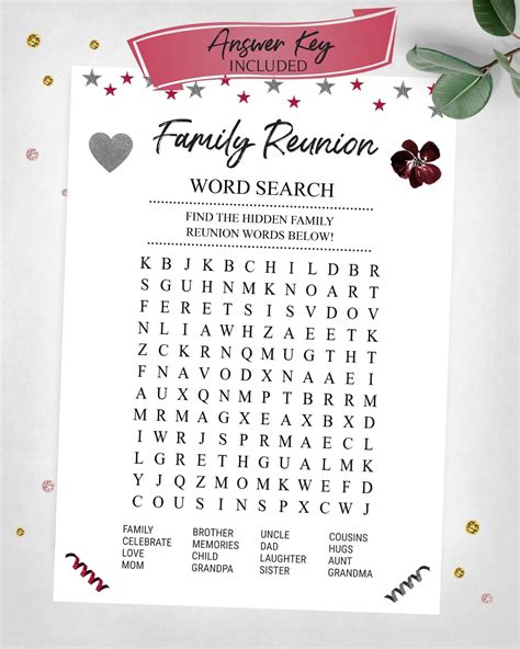 Family Reunion Game Word Search. Family Party Game. Word Search Game ...