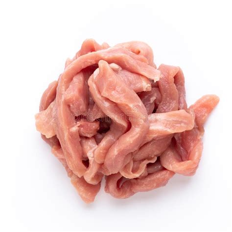 Raw Chicken Fillet. Small Pieces of Meat Isolated on White Stock Photo - Image of muscle ...