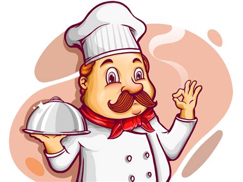 Chef cartoon character holding silver platter by visualogic on Dribbble