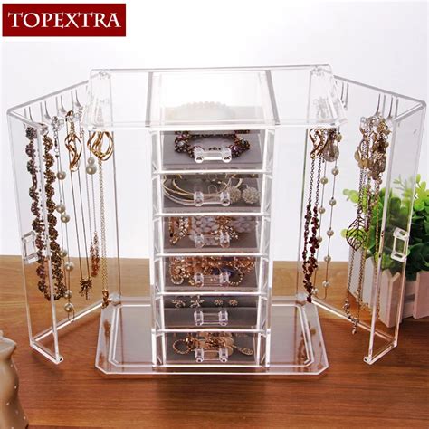 High Quality Large Size Clear Acrylic Jewelry Necklace Drawer Organizer With Flocked cloth ...