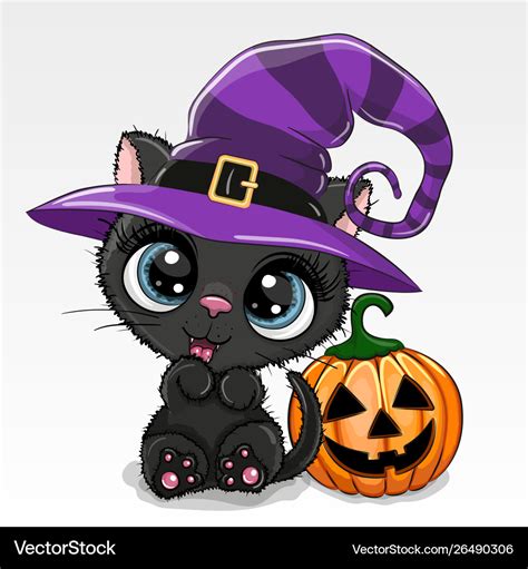 Halloween cartoon cat with pumpkin on a white Vector Image