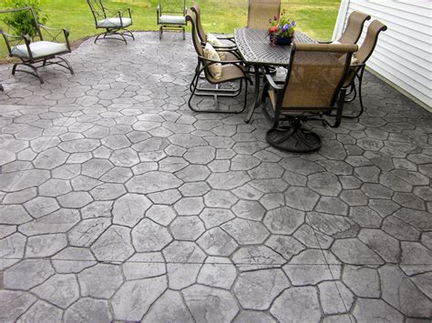 Stamped Concrete Patio in Random Stone pattern. Colors are Smoke and Black http ...