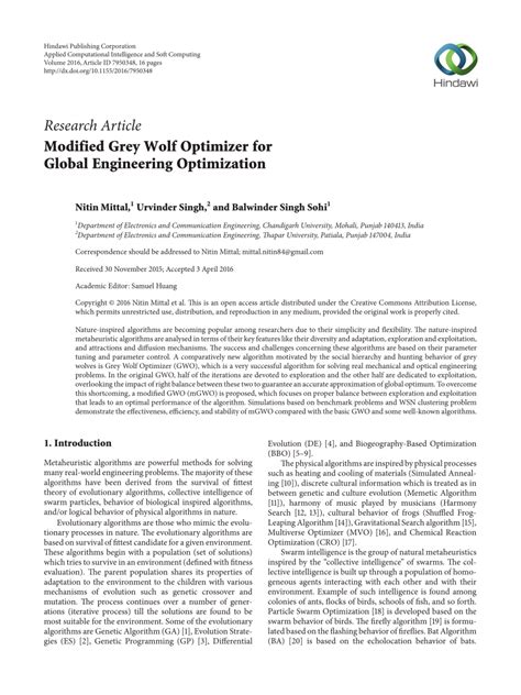 (PDF) Modified Grey Wolf Optimizer for Global Engineering Optimization