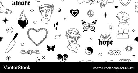 Tattoo art 1990s 2000s y2k seamless pattern Vector Image