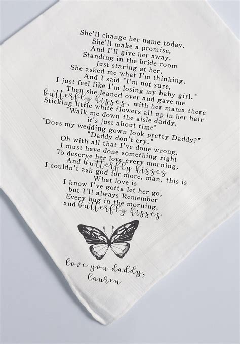 Father of the Bride Handkerchief, Butterfly kisses, song lyrics gift ...