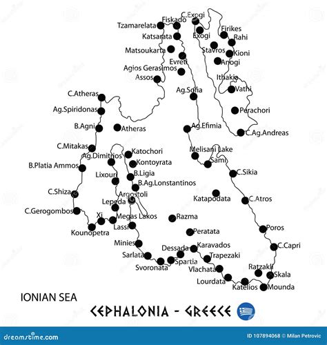 Island of Cephalonia in Greece Map on White Background Stock Vector - Illustration of ionian ...