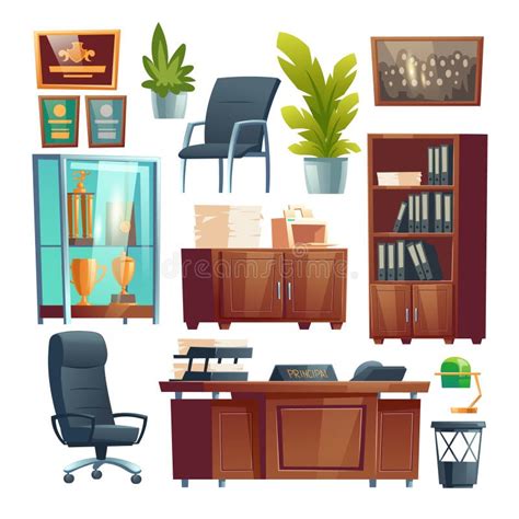 Principal School Office Furniture and Stuff Set Stock Vector ...