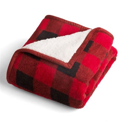 Better Homes & Gardens Printed Sherpa to Sherpa Red Buffalo Plaid Throw ...