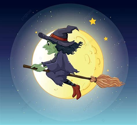 A Witch Riding With Her Broomstick Old Myth Culture Vector, Old, Myth, Culture PNG and Vector ...