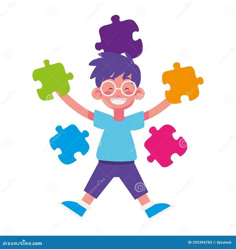 Autism Happy Boy with Puzzles Stock Illustration - Illustration of children, isolated: 295394783