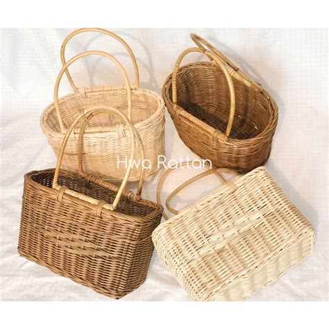 Rattan picnic basket carry basket woven bag / Bakul rotan kecil berkelah bakul hamil anyaman ...