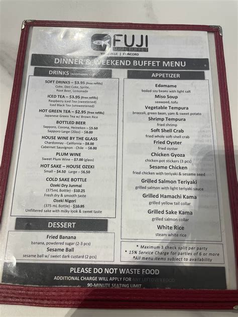 Menu at Fuji Sushi Buffet restaurant, Concord