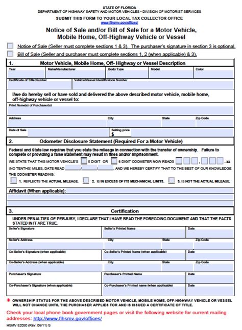 Free Florida DMV (Vehicle) Bill of Sale Form | PDF | Word (.doc)