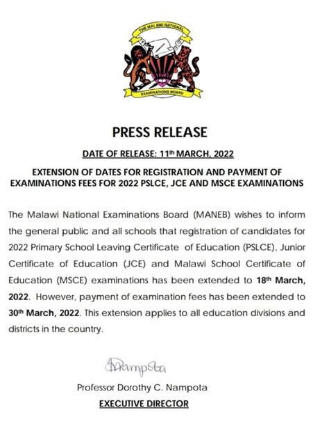 Maneb Extends Registration Period for 2022 Exams Due to Public Outcry - Malawi Voice