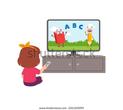 Little Kid Watching Television Feel Happy Stock Vector (Royalty Free ...