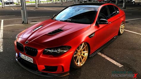 Custom BMW 5-Series F10 Red Wrap-Slammed - ModifiedX