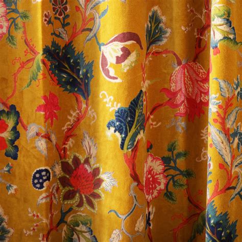 Yellow Floral Printed Velvet Curtains Custom Window Curtain - Etsy