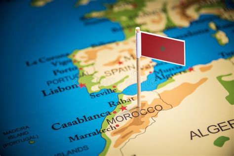 Morocco Marked with a Flag on the Map Stock Photo - Image of globe ...