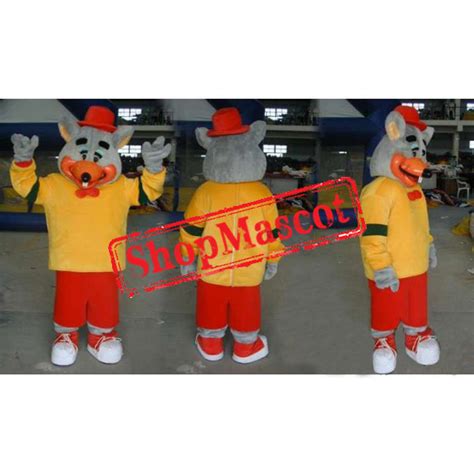 Gray Mouse In Yellow And Red Outfit Mascot Costume