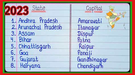 Indian States And Capitals/Union Territories 2023Learn State And Capital/All States And Capitals ...