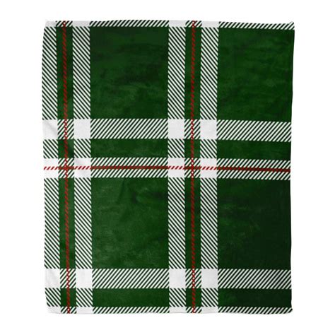 HATIART Flannel Throw Blanket Green Red and White Tartan Plaid Pattern Printing Scottish from ...