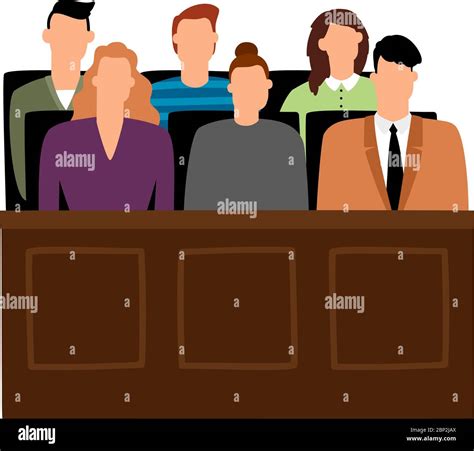 Jury trial. Jurors court in courtroom, prosecution people vector ...