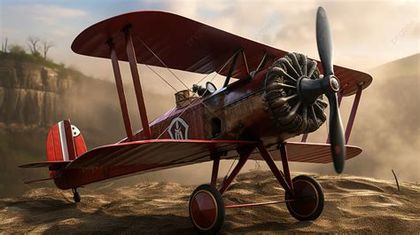 Red Biplane Flying Over Some Dirt Background, Picture Of The Red Baron ...