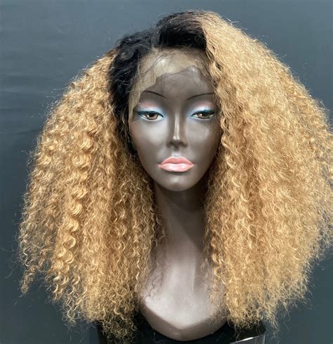 Essence Wigs Ombre Honey Blonde Kinky Curly Lace front Wig 1