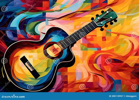 Synthetism Art of Guitar Vibrants Color, Illustrated by Generative AI Stock Illustration ...