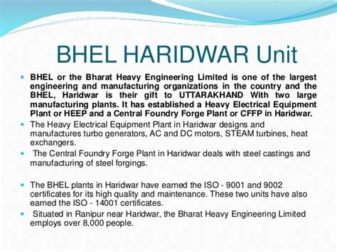 PPT ON INDUSTRIAL TRAINING IN BHEL HARIDWAR