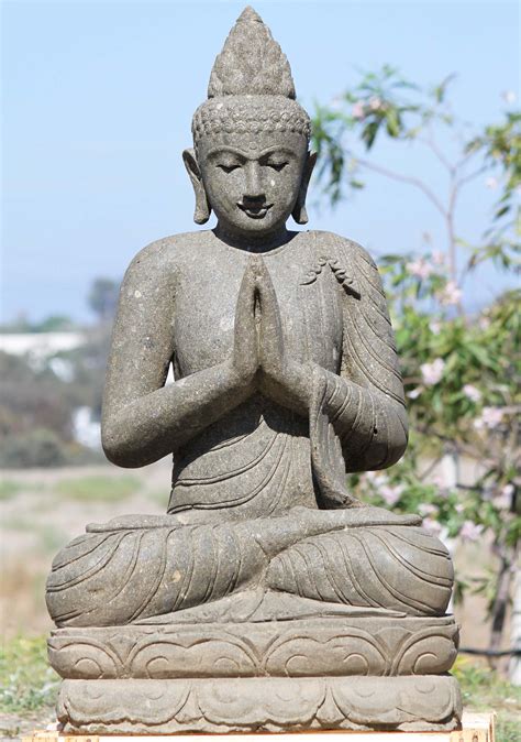 Stone Namaste Garden Buddha Statue 43" (#102ls3): Lotus Sculpture