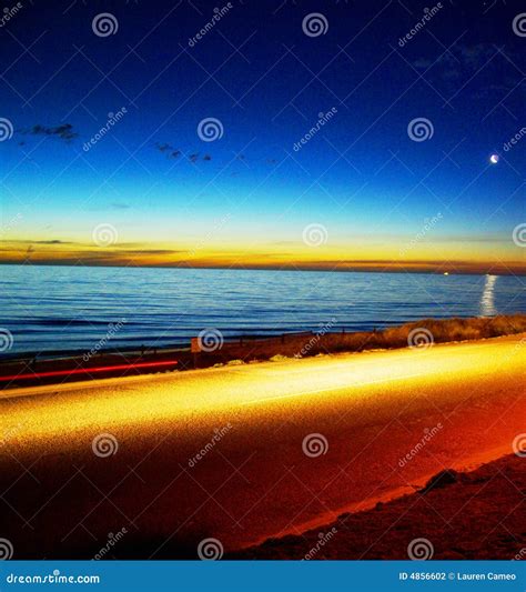 Light, Night, Ocean & Moon Stock Photo - Image of esplanade, moon: 4856602