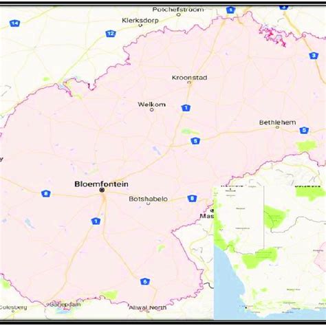 Geographical location of the Free State Province [26]. | Download Scientific Diagram