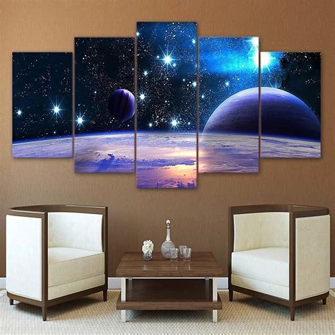 Reflection Space Planet – Space Universe 5 Panel Canvas Art Wall Decor – Canvas Storm