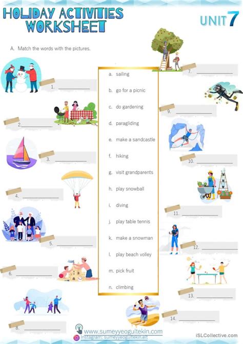 6.8 HOLIDAY ACTIVITIES : English ESL worksheets pdf & doc