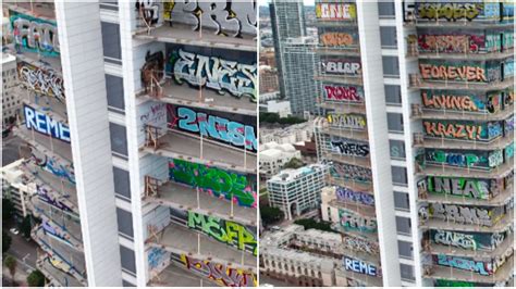 Graffiti artists transform Los Angeles skyscraper into street art ...