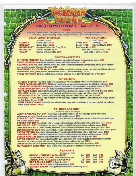 Menu at Tim's Cajun Kitchen restaurant, Huntsville