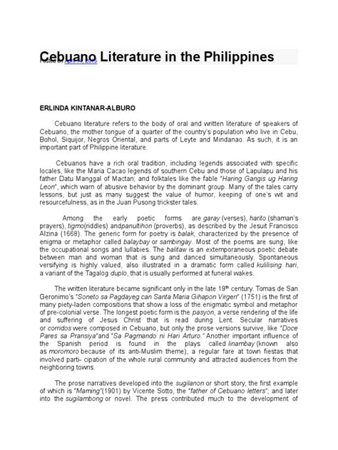 Cebuano Literature in the Philippines | Poetry | Fiction & Literature