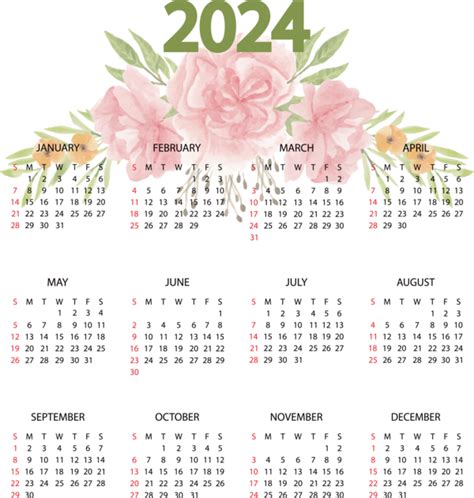 New Year calendar Design Flower for Printable 2024 Calendar for New ...