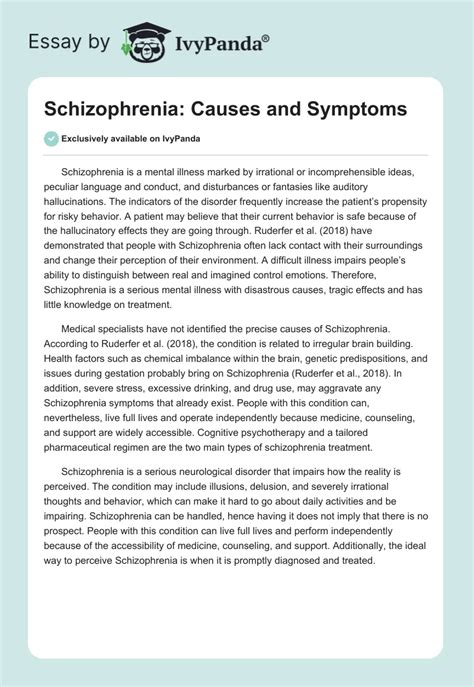 Schizophrenia: Causes and Symptoms - 296 Words | Essay Example