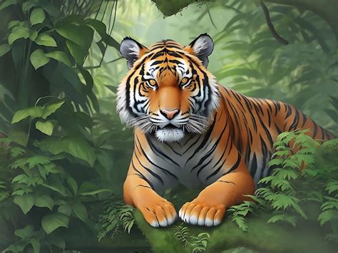 Premium AI Image | Beautiful bengal tiger with lush green habitat background