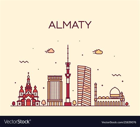 Almaty skyline city kazakhstan linear style Vector Image