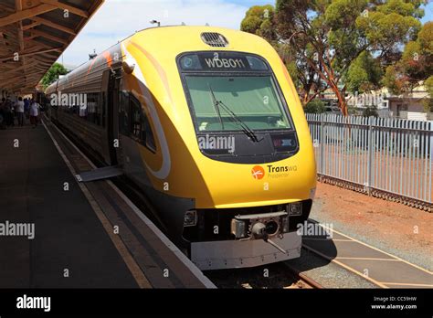 The Prospector passenger train stands at Kalgoorlie Railway Station in ...