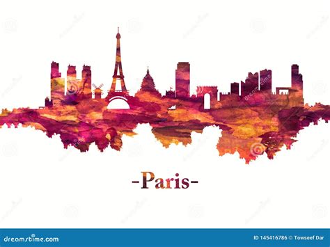 Paris France Skyline in Red Stock Illustration - Illustration of ...