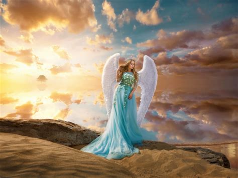 Download Crown Sand Cloud Blue Dress Wings Blonde Fantasy Angel HD Wallpaper