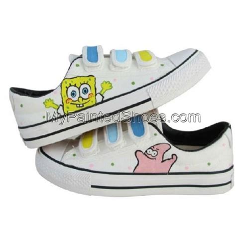 SpongeBob SquarePants White 2 Hand Painting Canvas Shoes